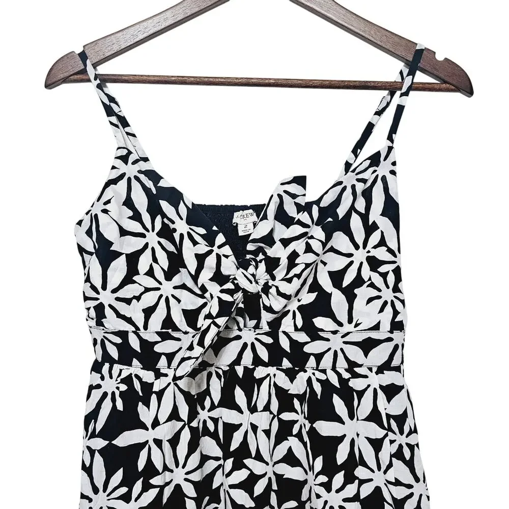 J. Crew Midi Dress Womens Size 2 Cotton Floral Tie Front Cottage Coquette Casual